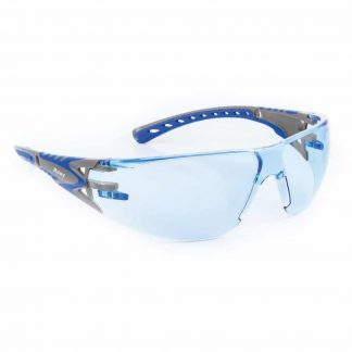Safety glasses with blue lenses to reduce glare